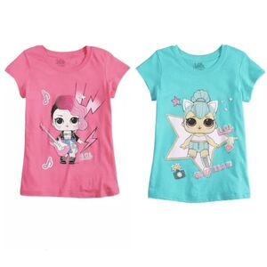 Lot Of 2 LOL Surprise Rocker Girl Kitty Queen Short Sleeve Tee T Shirt Size 4